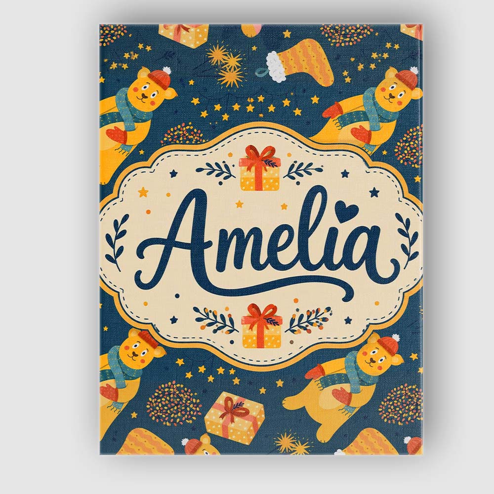 Personalised Name Cute Winter Bears Gifts Custom Unique Gift Idea Elegant Feature Canvas Wall Art Print Decor Picture Ready to Hang