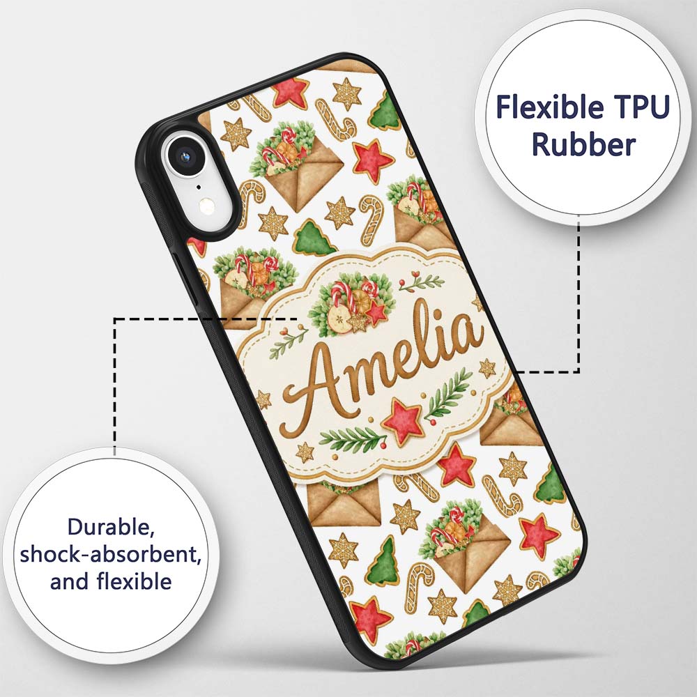 Watercolor Christmas Cookies Candy Cane Festive Custom Name Protective Phone Case Mobile Cover Durable Everyday Smartphone Shock Resistant