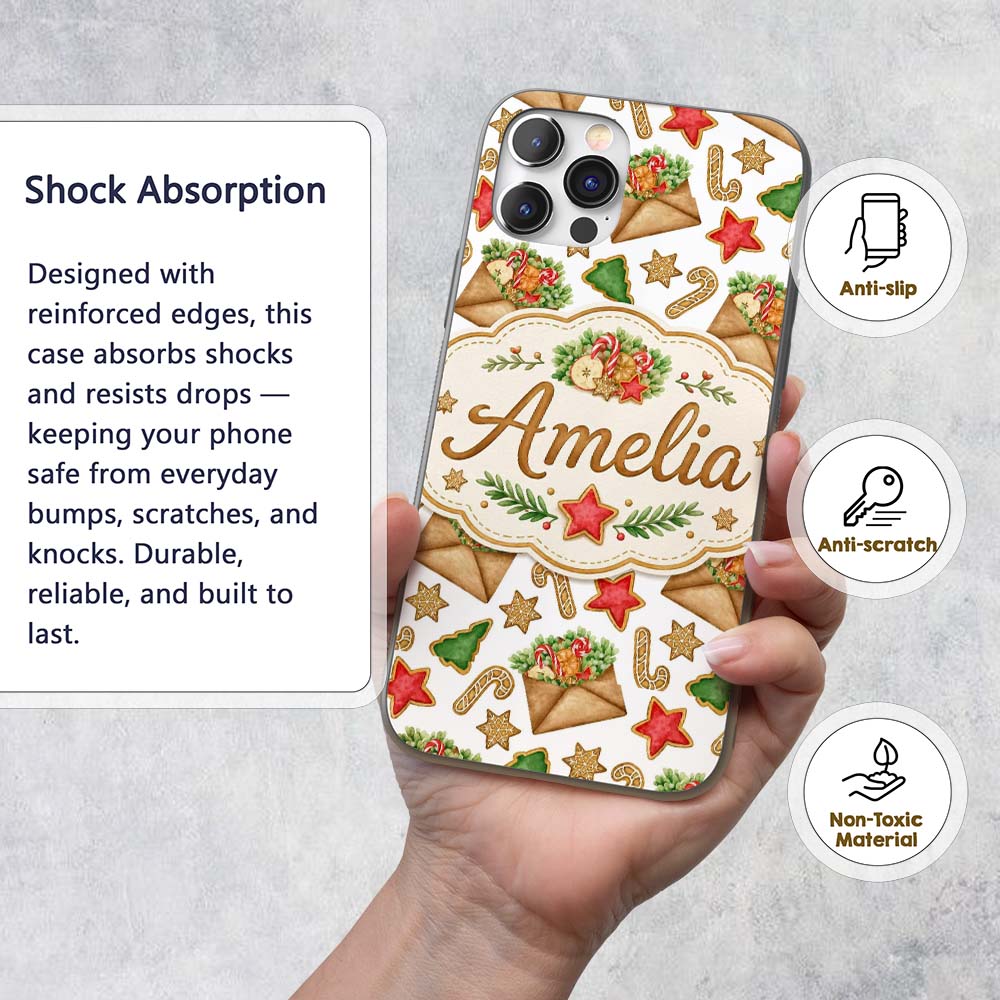 Watercolor Christmas Cookies Candy Cane Festive Custom Name Protective Phone Case Mobile Cover Durable Everyday Smartphone Shock Resistant