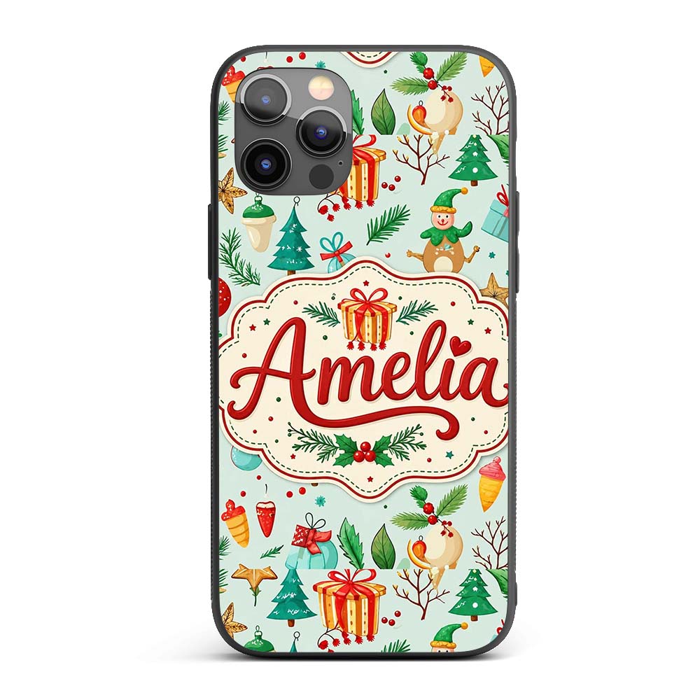 Festive Christmas Ornaments Trees Gifts Holiday Custom Name Protective Phone Case Mobile Cover Durable Everyday Smartphone Shock Resistant