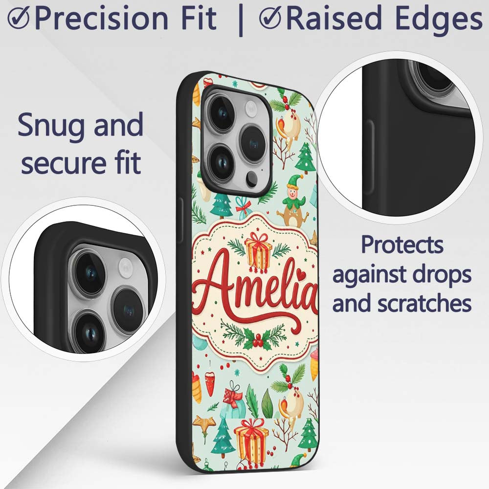 Festive Christmas Ornaments Trees Gifts Holiday Custom Name Protective Phone Case Mobile Cover Durable Everyday Smartphone Shock Resistant