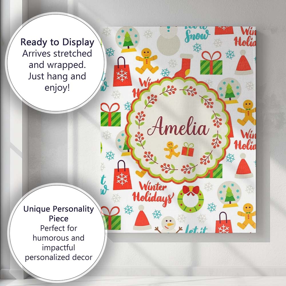 Personalised Name Winter Holidays Snowman Custom Unique Gift Idea Elegant Feature Canvas Wall Art Print Decor Picture Ready to Hang