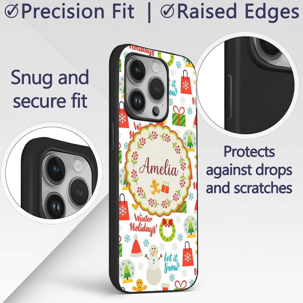 Winter Holidays Snowman Gingerbread Gifts Festive Custom Name Protective Phone Case Mobile Cover Durable Everyday Smartphone Shock Resistant