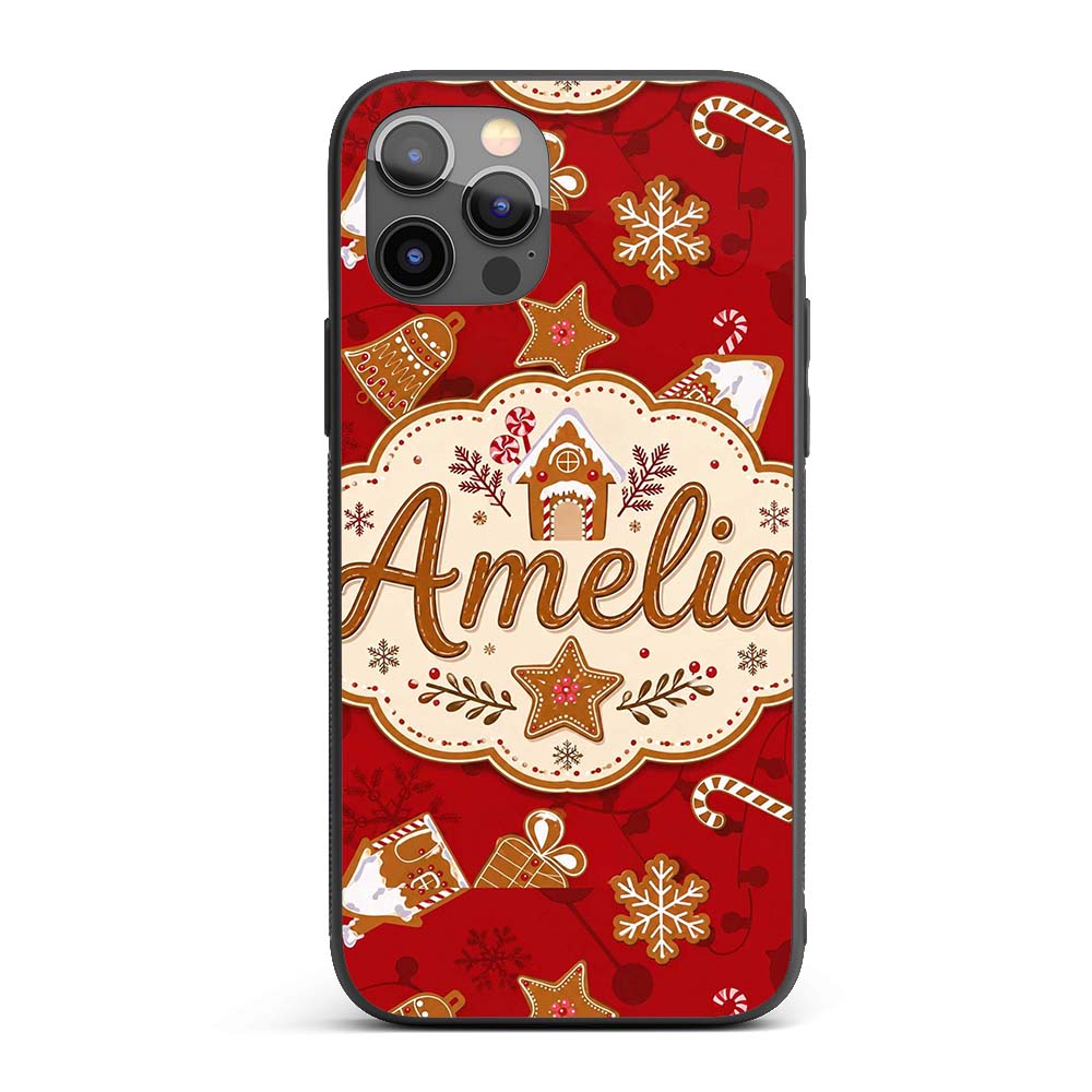 Gingerbread House Candy Cane Cookies Red Festive Custom Name Protective Phone Case Mobile Cover Durable Everyday Smartphone Shock Resistant
