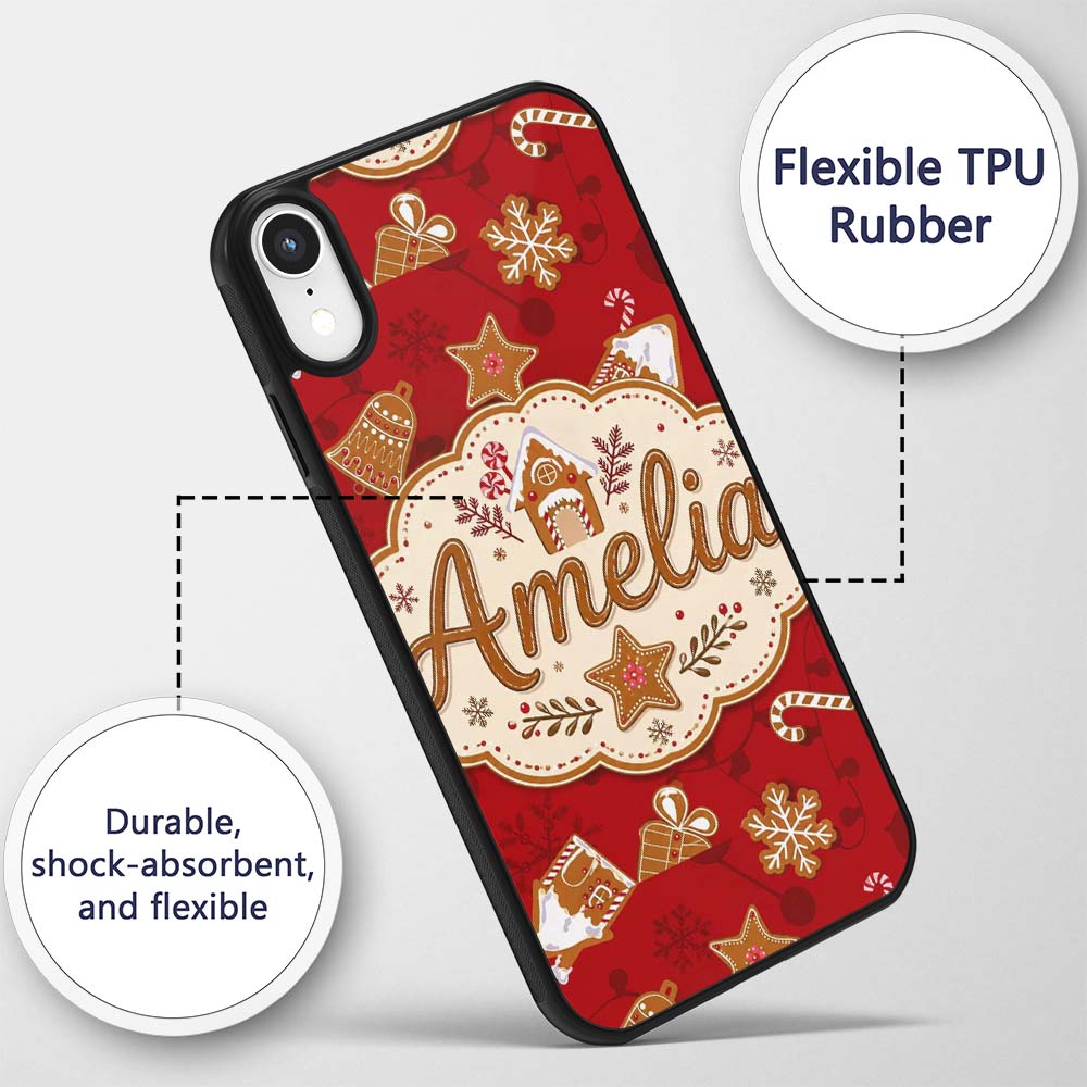 Gingerbread House Candy Cane Cookies Red Festive Custom Name Protective Phone Case Mobile Cover Durable Everyday Smartphone Shock Resistant