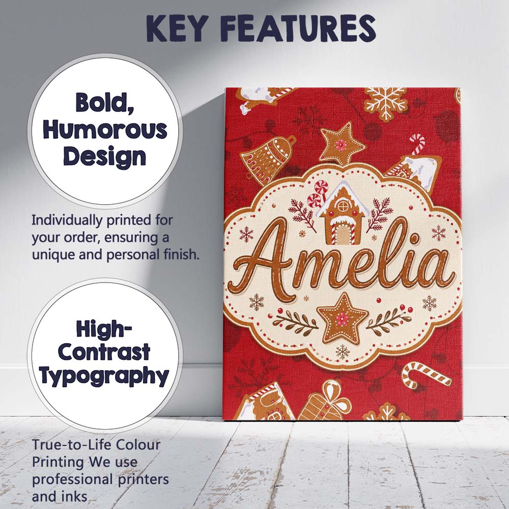 Personalised Name Gingerbread House Candy Custom Unique Gift Idea Elegant Feature Canvas Wall Art Print Decor Picture Ready to Hang