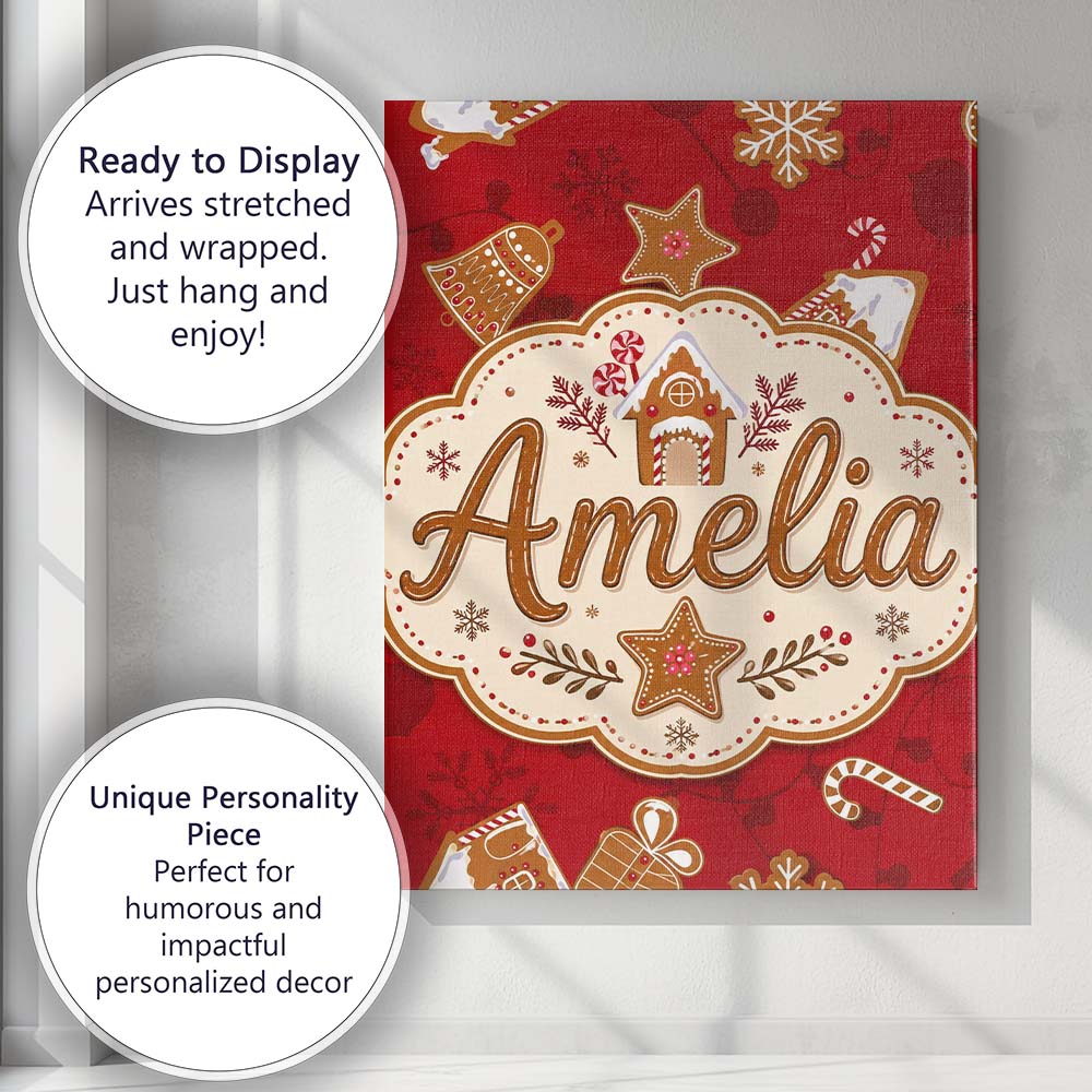 Personalised Name Gingerbread House Candy Custom Unique Gift Idea Elegant Feature Canvas Wall Art Print Decor Picture Ready to Hang