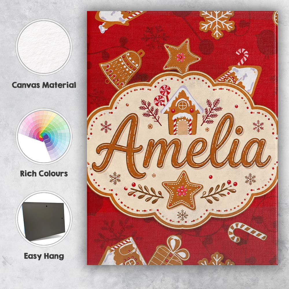 Personalised Name Gingerbread House Candy Custom Unique Gift Idea Elegant Feature Canvas Wall Art Print Decor Picture Ready to Hang