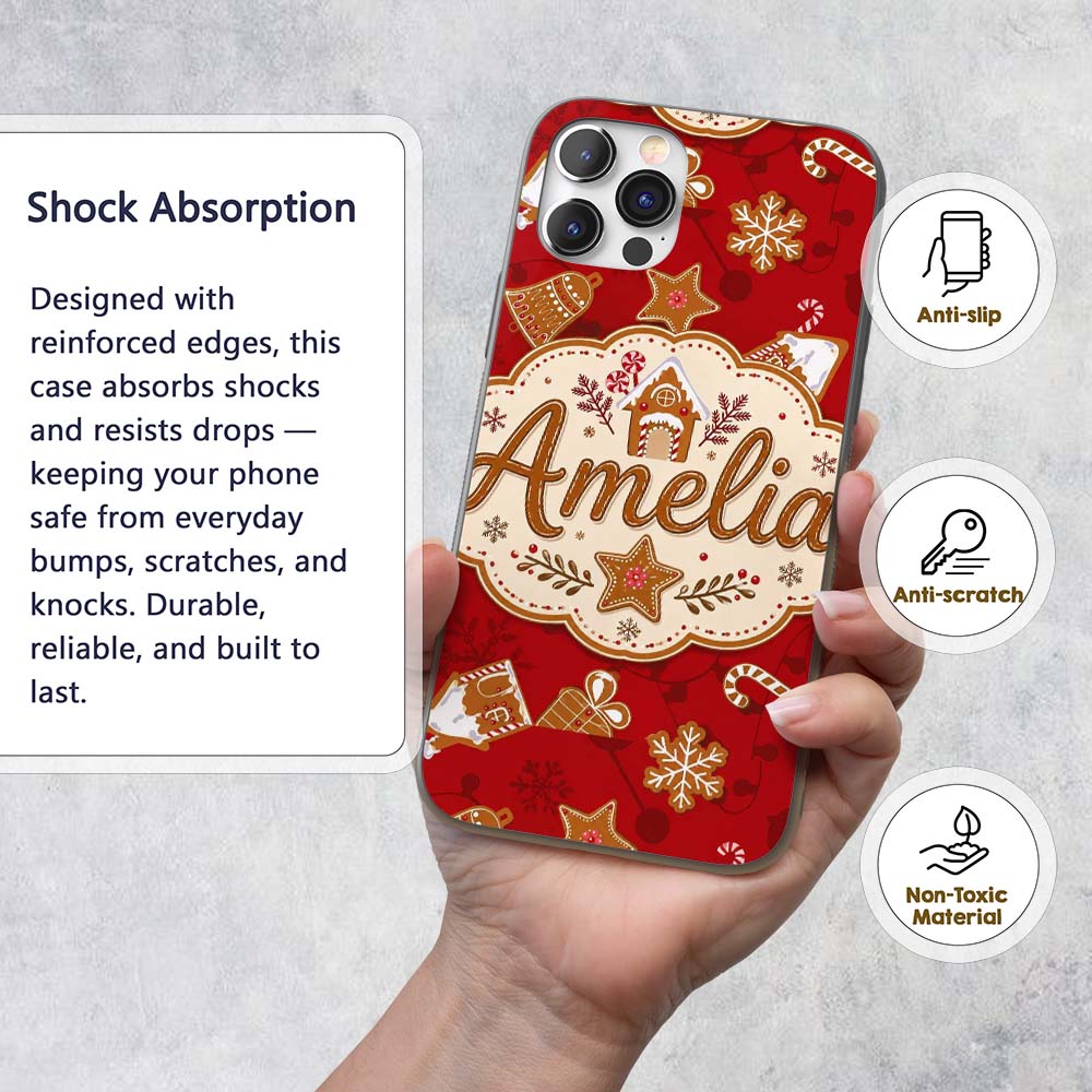 Gingerbread House Candy Cane Cookies Red Festive Custom Name Protective Phone Case Mobile Cover Durable Everyday Smartphone Shock Resistant