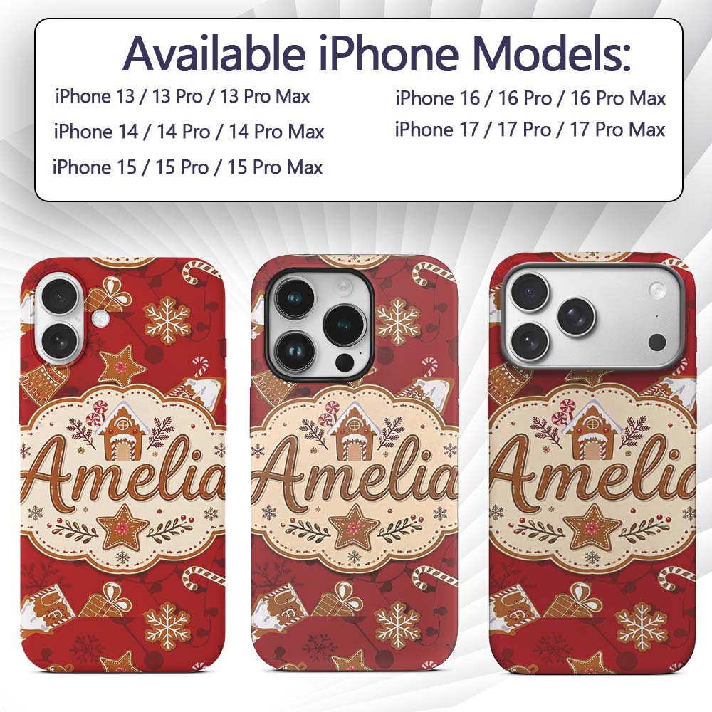 Gingerbread House Candy Cane Cookies Red Festive Custom Name Protective Phone Case Mobile Cover Durable Everyday Smartphone Shock Resistant