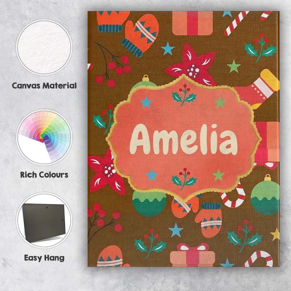 Personalised Name Christmas Mittens Baubles Custom Bespoke Interior Contemporary Canvas Wall Art Print Decor Picture Ready to Hang