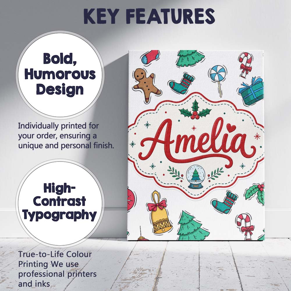Personalised Name Cute Gingerbread Cookie Custom Unique Gift Idea Elegant Feature Canvas Wall Art Print Decor Picture Ready to Hang