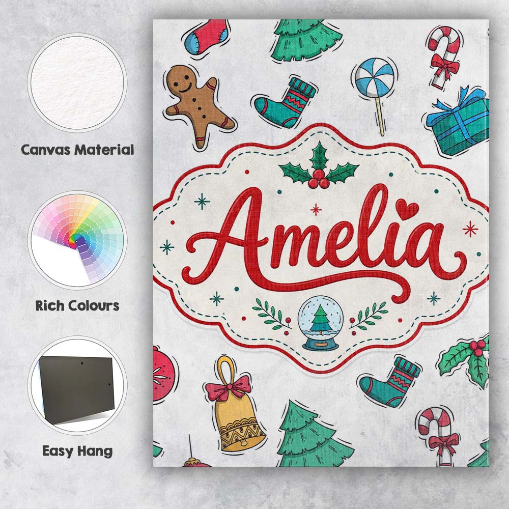 Personalised Name Cute Gingerbread Cookie Custom Unique Gift Idea Elegant Feature Canvas Wall Art Print Decor Picture Ready to Hang
