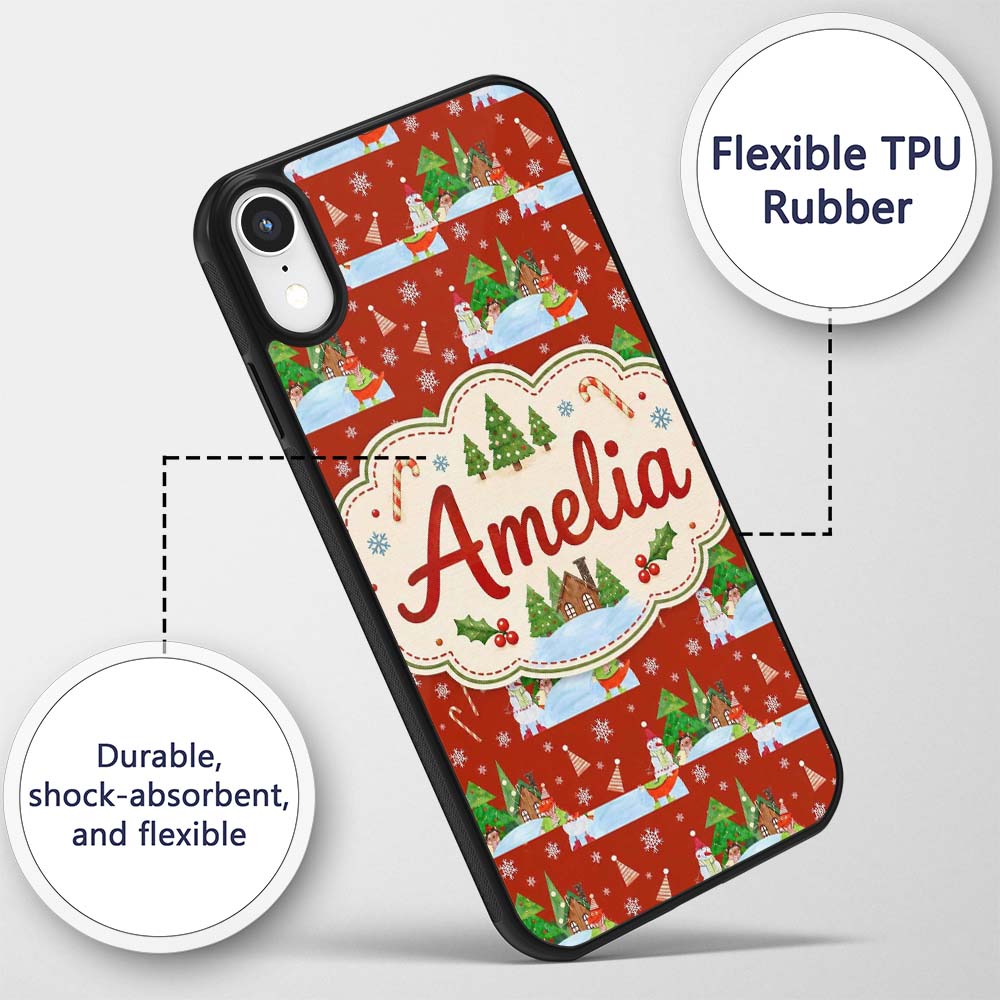Cute Winter Snowman Bird Christmas Scene Red Custom Name Protective Phone Case Mobile Cover Durable Everyday Smartphone Shock Resistant