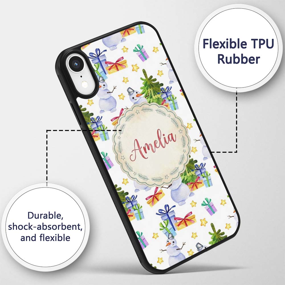 Cute Watercolor Snowman Christmas Tree Gifts Custom Name Protective Phone Case Mobile Cover Durable Everyday Smartphone Shock Resistant