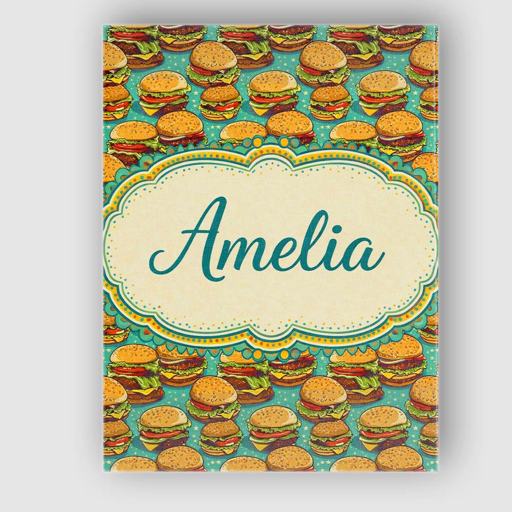 Personalised Name Cartoon Cheeseburger Teal Star Background Fast Custom Interior Canvas Wall Art Print Decor Picture Ready to Hang