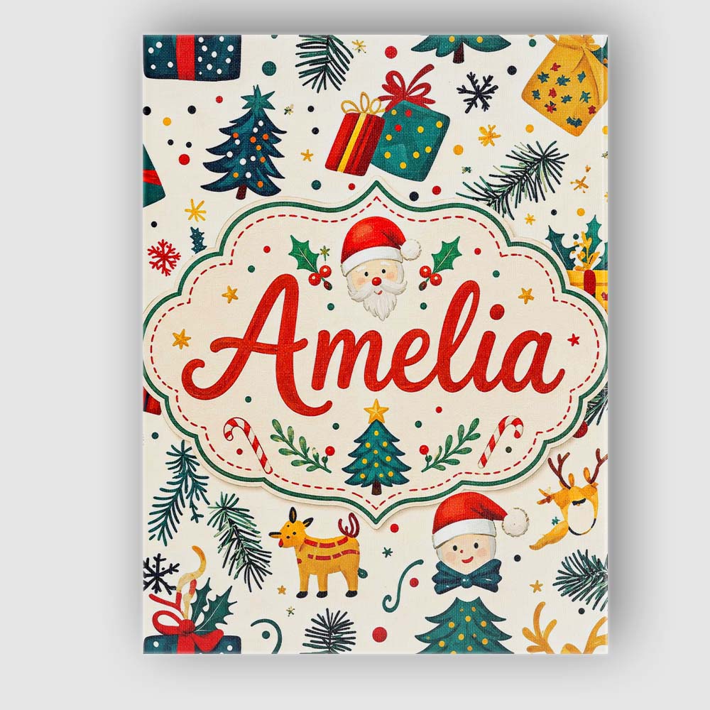 Personalised Name Cute Santa Reindeer Gifts Custom Bespoke Interior Contemporary Canvas Wall Art Print Decor Picture Ready to Hang