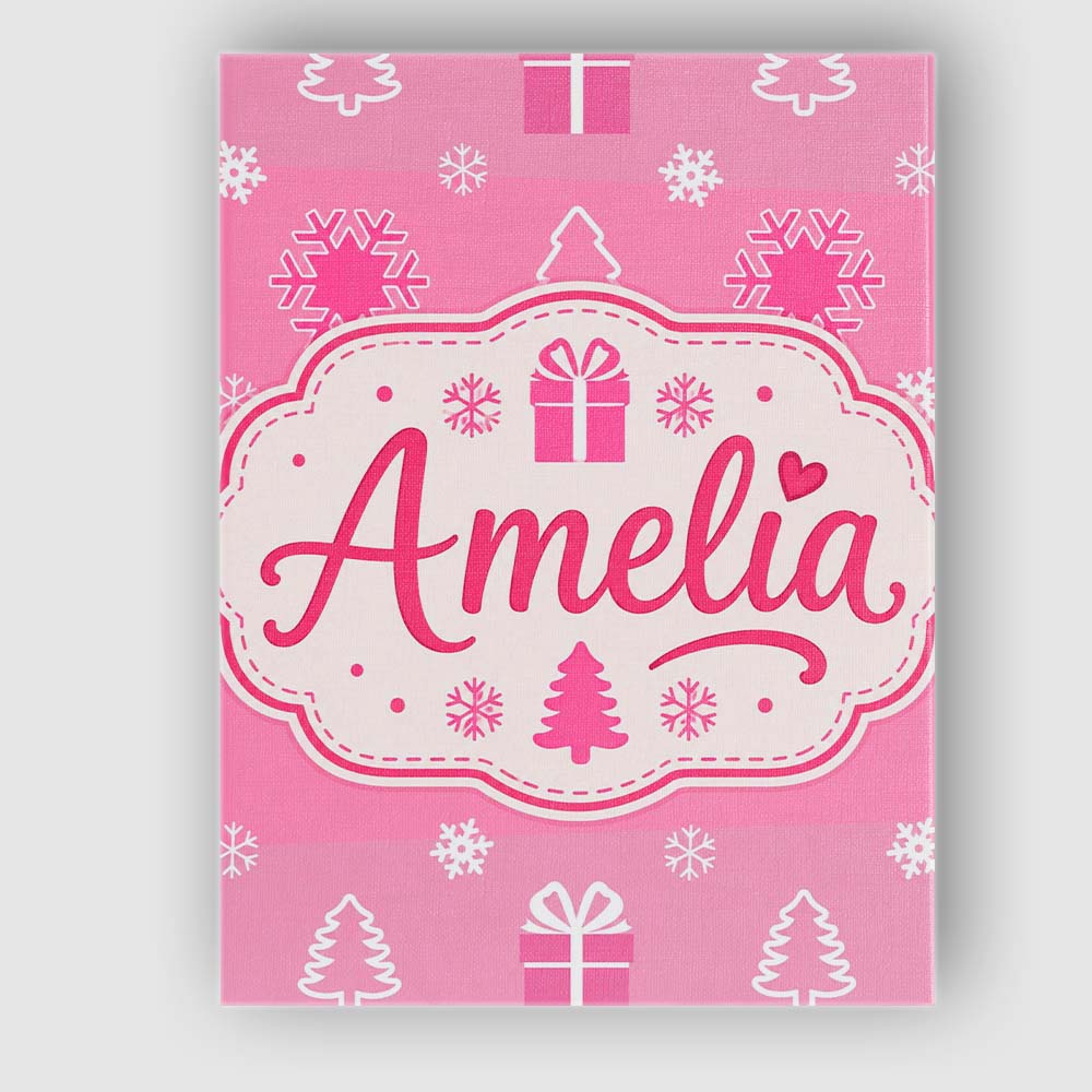 Personalised Name Pink Christmas Snowflakes Custom Bespoke Interior Contemporary Canvas Wall Art Print Decor Picture Ready to Hang