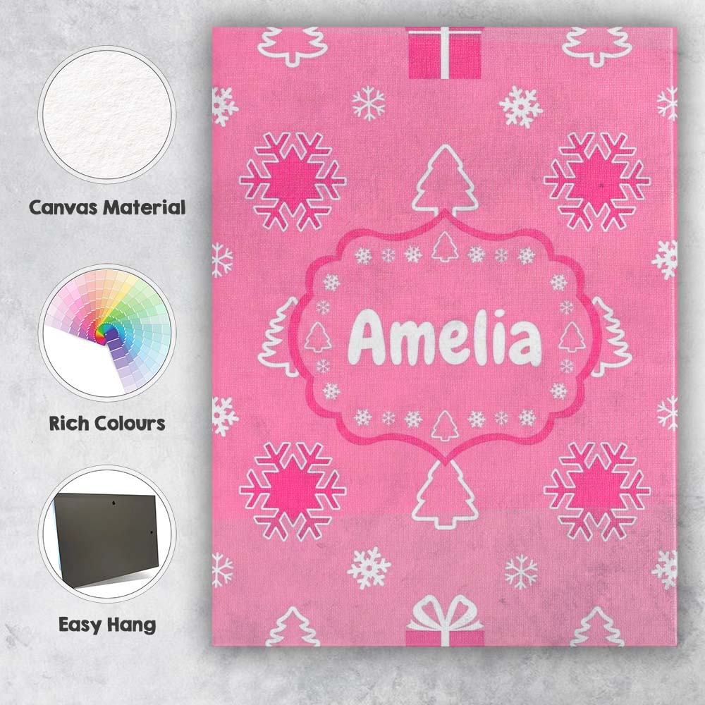 Personalised Name Cute Pink Christmas Custom Modern Room Accent Creative Decorator Style Canvas Wall Art Print Decor Picture Ready to Hang