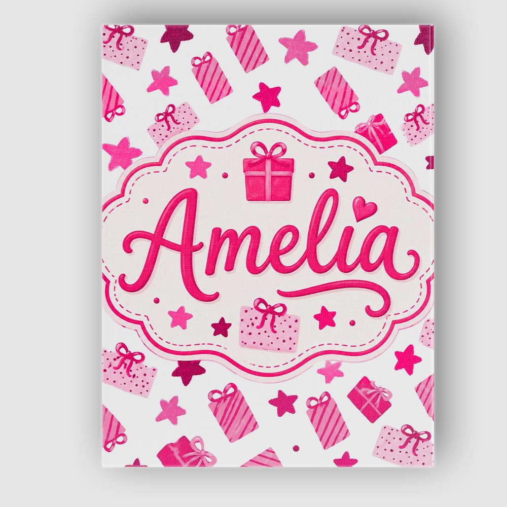 Personalised Name Cute Pink Christmas Gifts Custom Bespoke Interior Contemporary Canvas Wall Art Print Decor Picture Ready to Hang