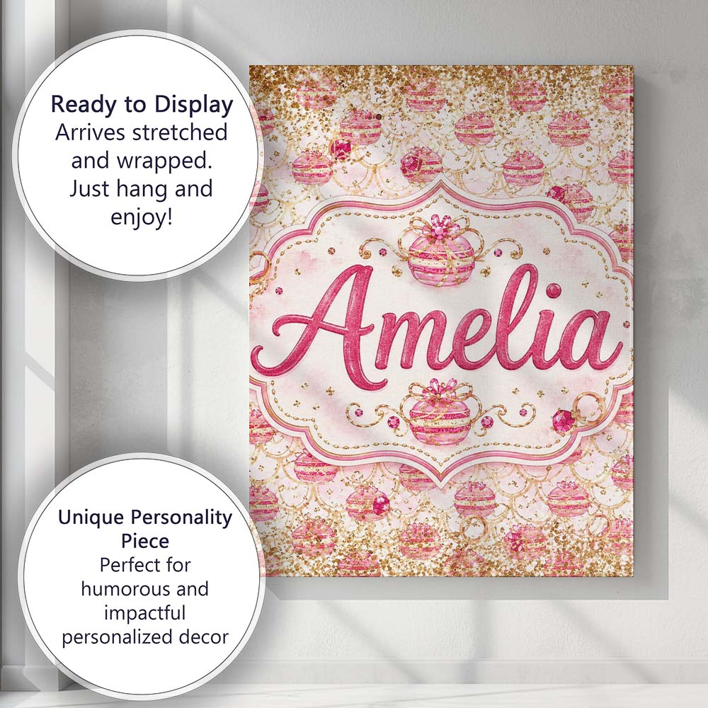 Personalised Name Luxury Gold Pink Christmas Custom Bespoke Contemporary Display Canvas Wall Art Print Decor Picture Ready to Hang