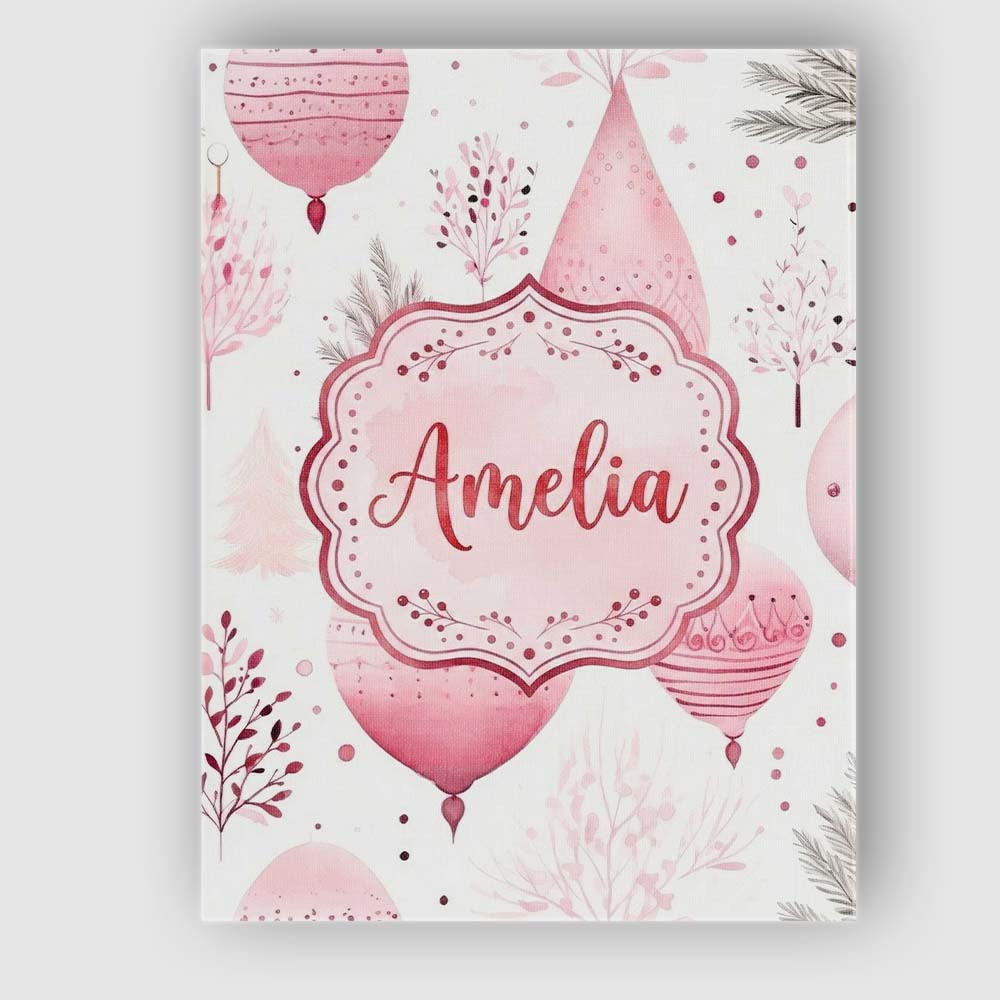 Personalised Name Soft Pink Christmas Custom Modern Room Accent Creative Decorator Style Canvas Wall Art Print Decor Picture Ready to Hang