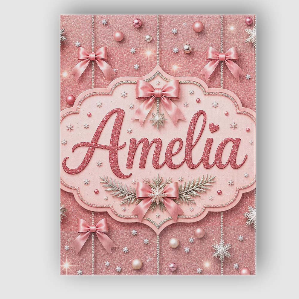 Personalised Name Elegant Pink Christmas Custom Interior Decorative Contemporary Canvas Wall Art Print Decor Picture Ready to Hang
