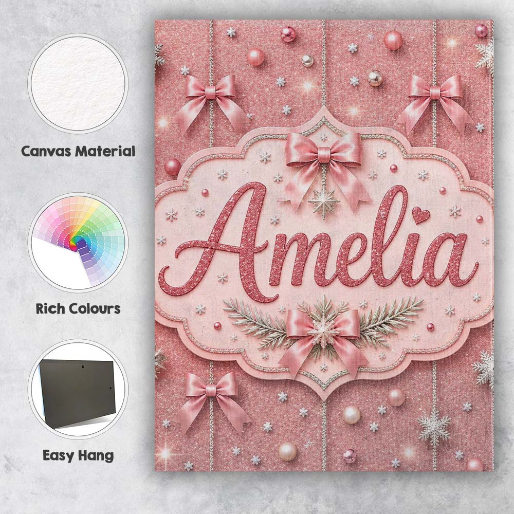Personalised Name Elegant Pink Christmas Custom Interior Decorative Contemporary Canvas Wall Art Print Decor Picture Ready to Hang