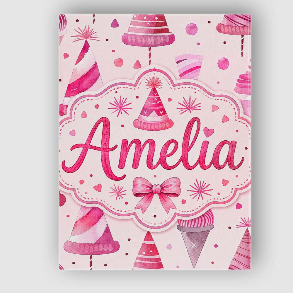 Personalised Name Cute Pink Christmas Party Custom Bespoke Interior Contemporary Canvas Wall Art Print Decor Picture Ready to Hang
