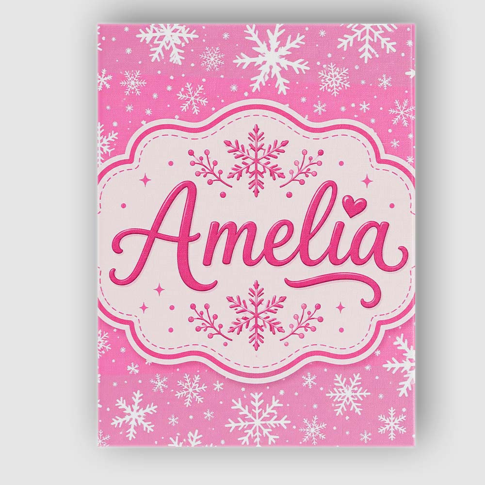 Personalised Name Pink Snowflakes Winter Custom Unique Gift Idea Elegant Feature Canvas Wall Art Print Decor Picture Ready to Hang