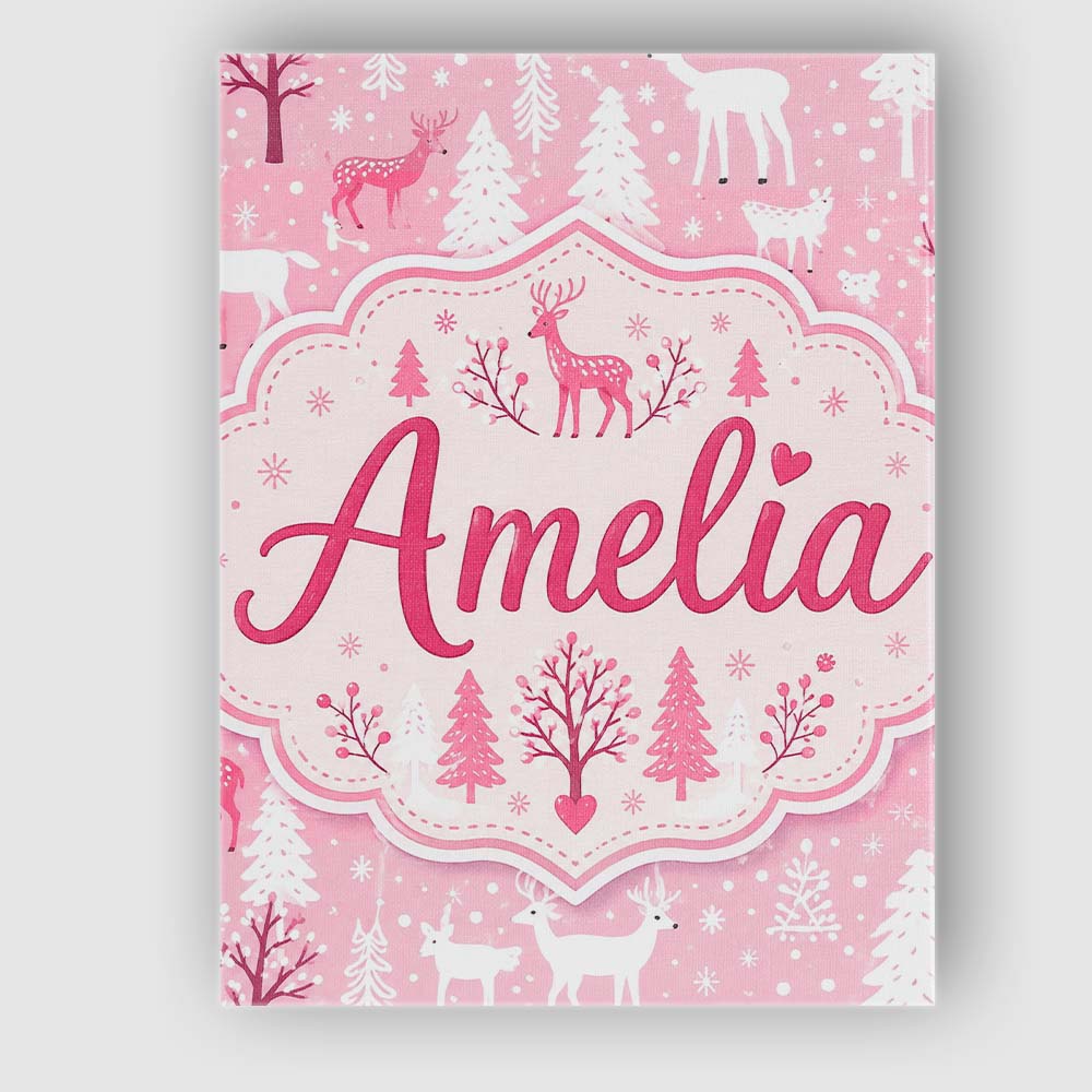 Personalised Name Cute Pink Christmas Deer Custom Unique Gift Idea Elegant Feature Canvas Wall Art Print Decor Picture Ready to Hang