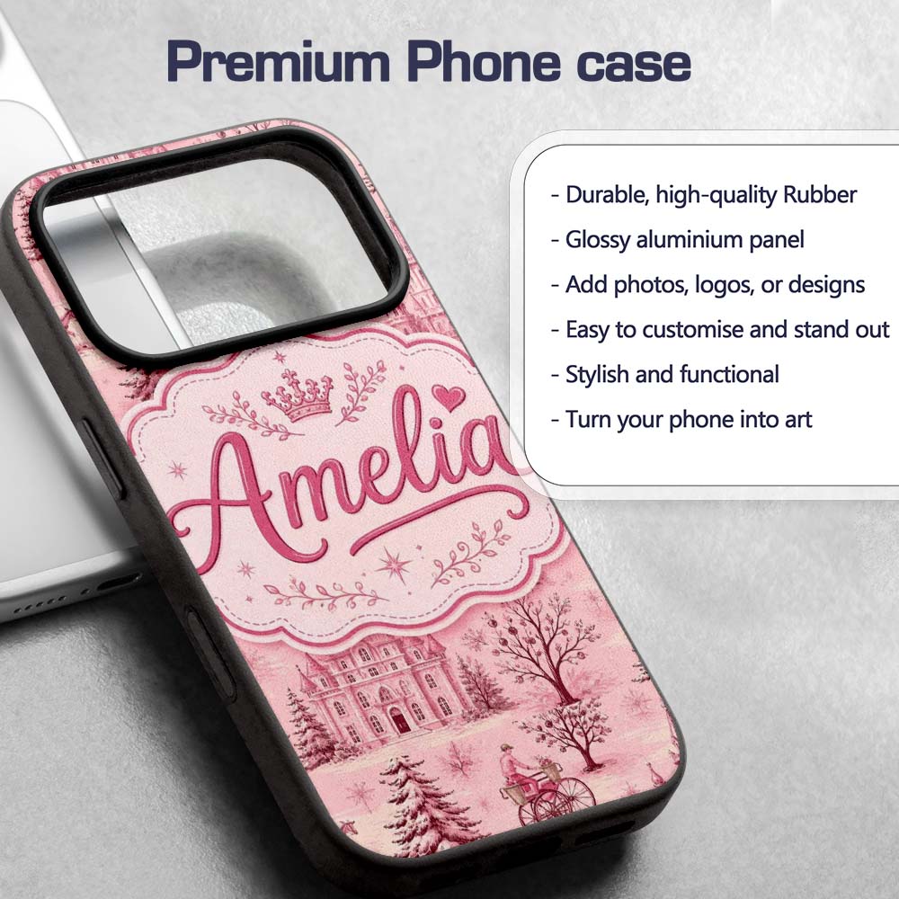 Vintage Pink Winter Village Scenic Printed Design Custom Name Protective Phone Case Mobile Cover Durable Everyday Smartphone Shock Resistant