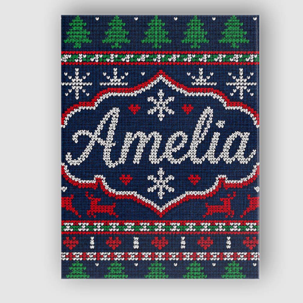 Personalised Name Blue Red Christmas Custom Premium Decorative Design Modern Room Accent Canvas Wall Art Print Decor Picture Ready to Hang