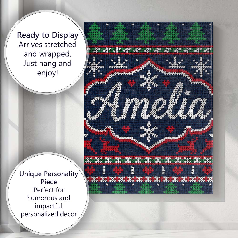 Personalised Name Blue Red Christmas Custom Premium Decorative Design Modern Room Accent Canvas Wall Art Print Decor Picture Ready to Hang