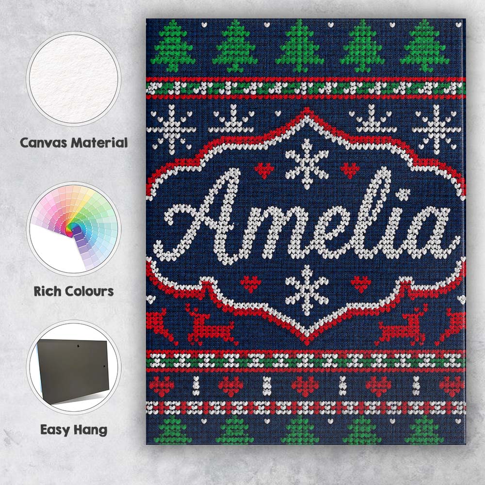 Personalised Name Blue Red Christmas Custom Premium Decorative Design Modern Room Accent Canvas Wall Art Print Decor Picture Ready to Hang