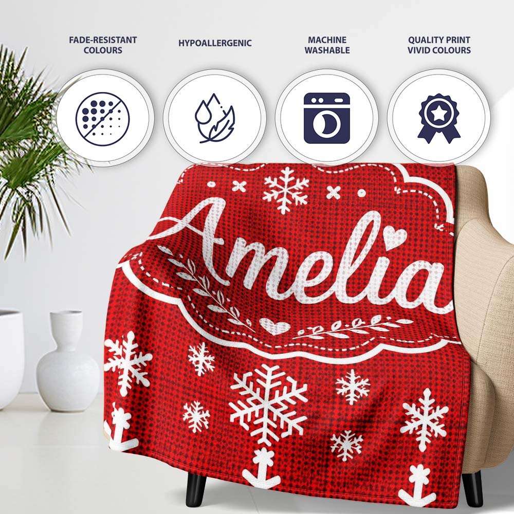 Red White Christmas Tree Snowflake Knit Seamless Pattern Lovely Personalised Custom Name Super Soft Fleece Blanket Bed Sofa Throw
