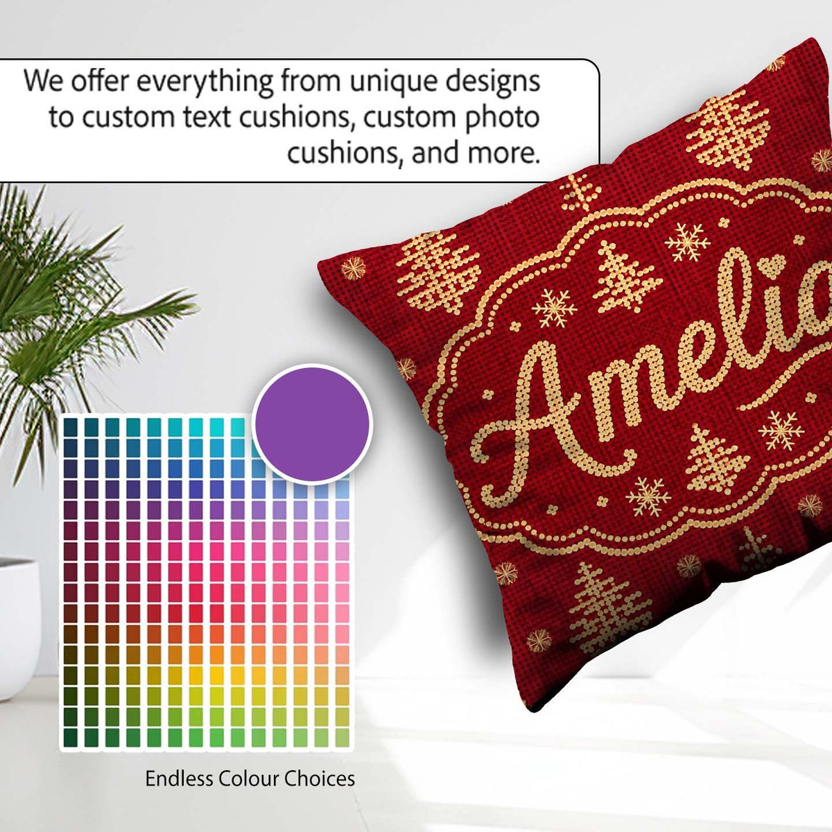 Custom Name Festive Gold Christmas Tree Snowflake Knit Seamless Square Filled Cushion Throw Pillow Sofa Bed Home Decor Zip Washable UK Made