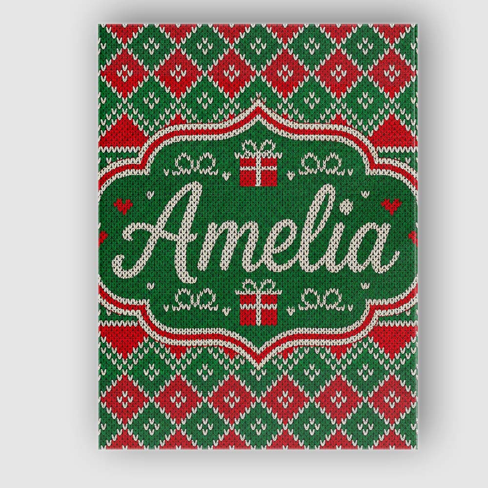 Personalised Name Green Christmas Gift Box Custom Bespoke Contemporary Statement Canvas Wall Art Print Decor Picture Ready to Hang