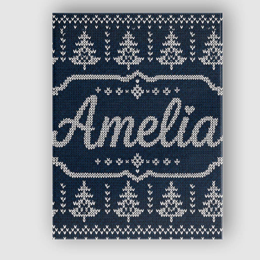 Personalised Name Navy Blue Christmas Tree Custom Unique Gift Idea Elegant Feature Canvas Wall Art Print Decor Picture Ready to Hang