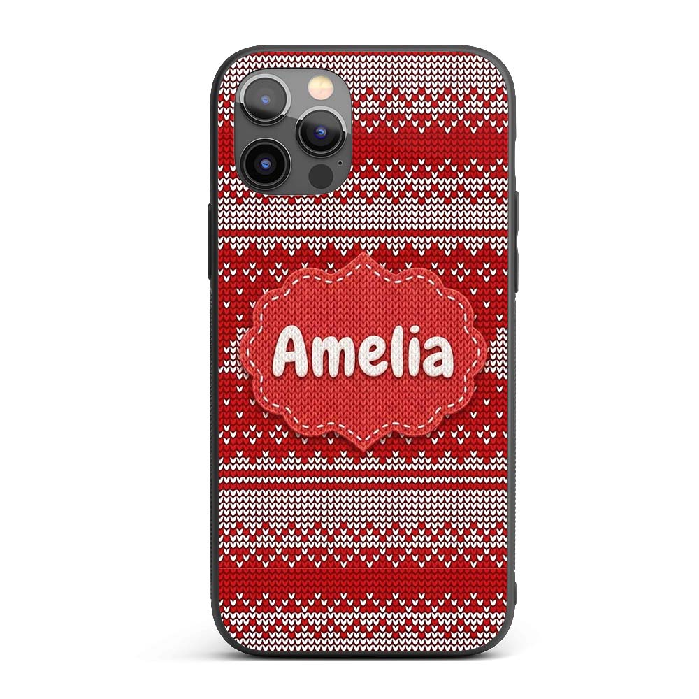 Classic Red White Minimal Knit Texture Seamless Custom Name Protective Phone Case Mobile Cover Durable Everyday Smartphone Shock Resistant