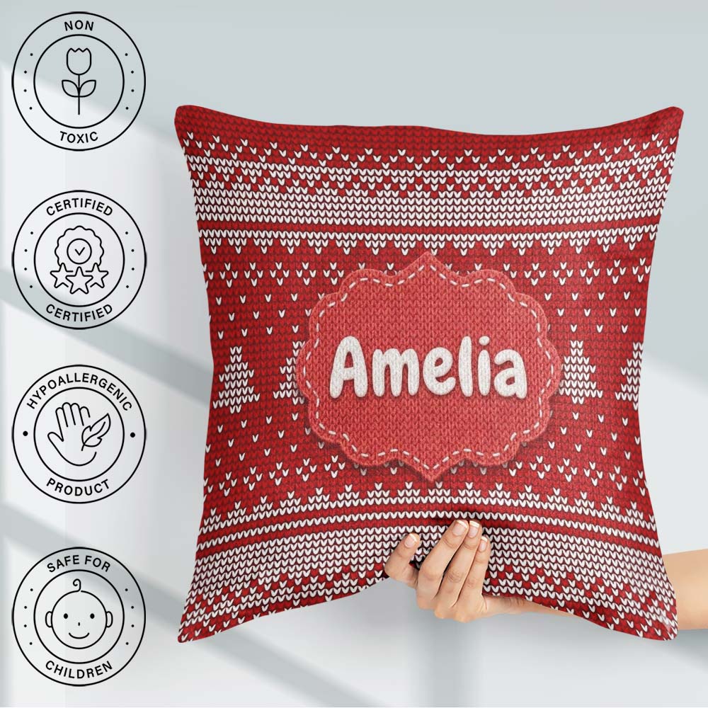 Custom Name Classic White Minimal Knit Texture Seamless Pattern Square Filled Cushion Throw Pillow Sofa Bed Home Decor Zip Washable UK Made