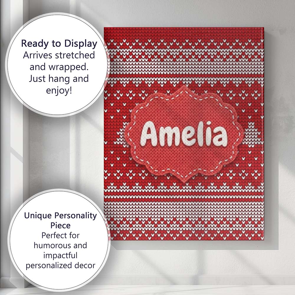 Personalised Name Classic Red White Minimal Custom Bespoke Interior Contemporary Canvas Wall Art Print Decor Picture Ready to Hang