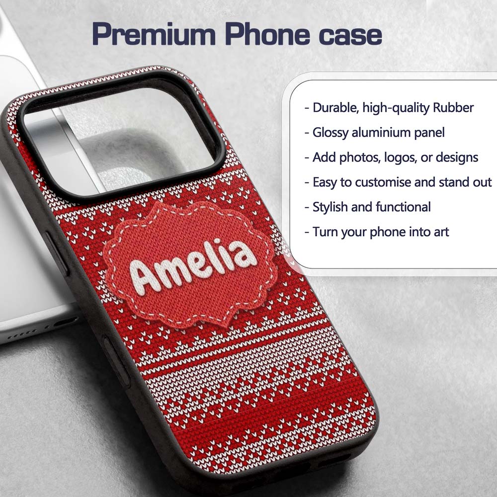 Classic Red White Minimal Knit Texture Seamless Custom Name Protective Phone Case Mobile Cover Durable Everyday Smartphone Shock Resistant