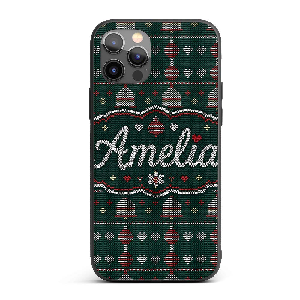 Green Christmas Ornament Tree Knitted Seamless Custom Name Protective Phone Case Mobile Cover Durable Everyday Smartphone Shock Resistant