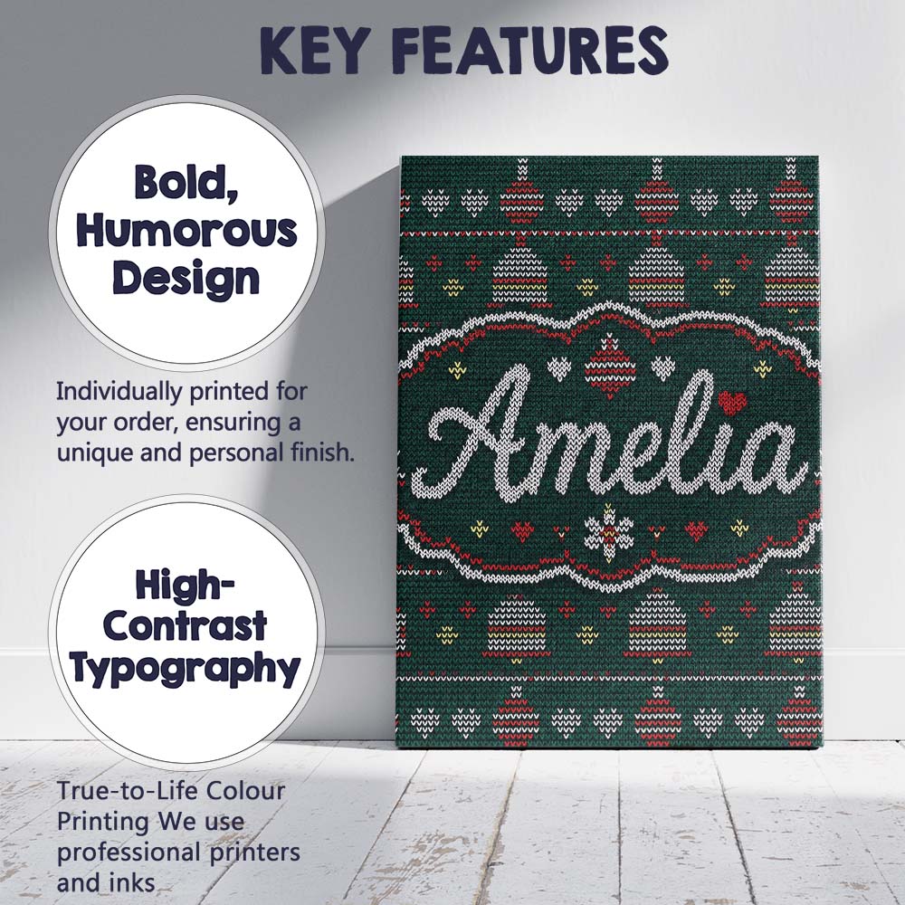 Personalised Name Green Christmas Ornament Custom Unique Gift Idea Elegant Feature Canvas Wall Art Print Decor Picture Ready to Hang