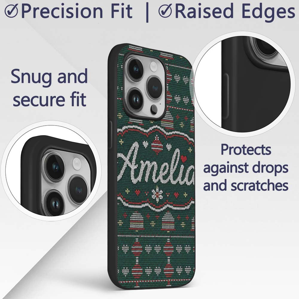 Green Christmas Ornament Tree Knitted Seamless Custom Name Protective Phone Case Mobile Cover Durable Everyday Smartphone Shock Resistant