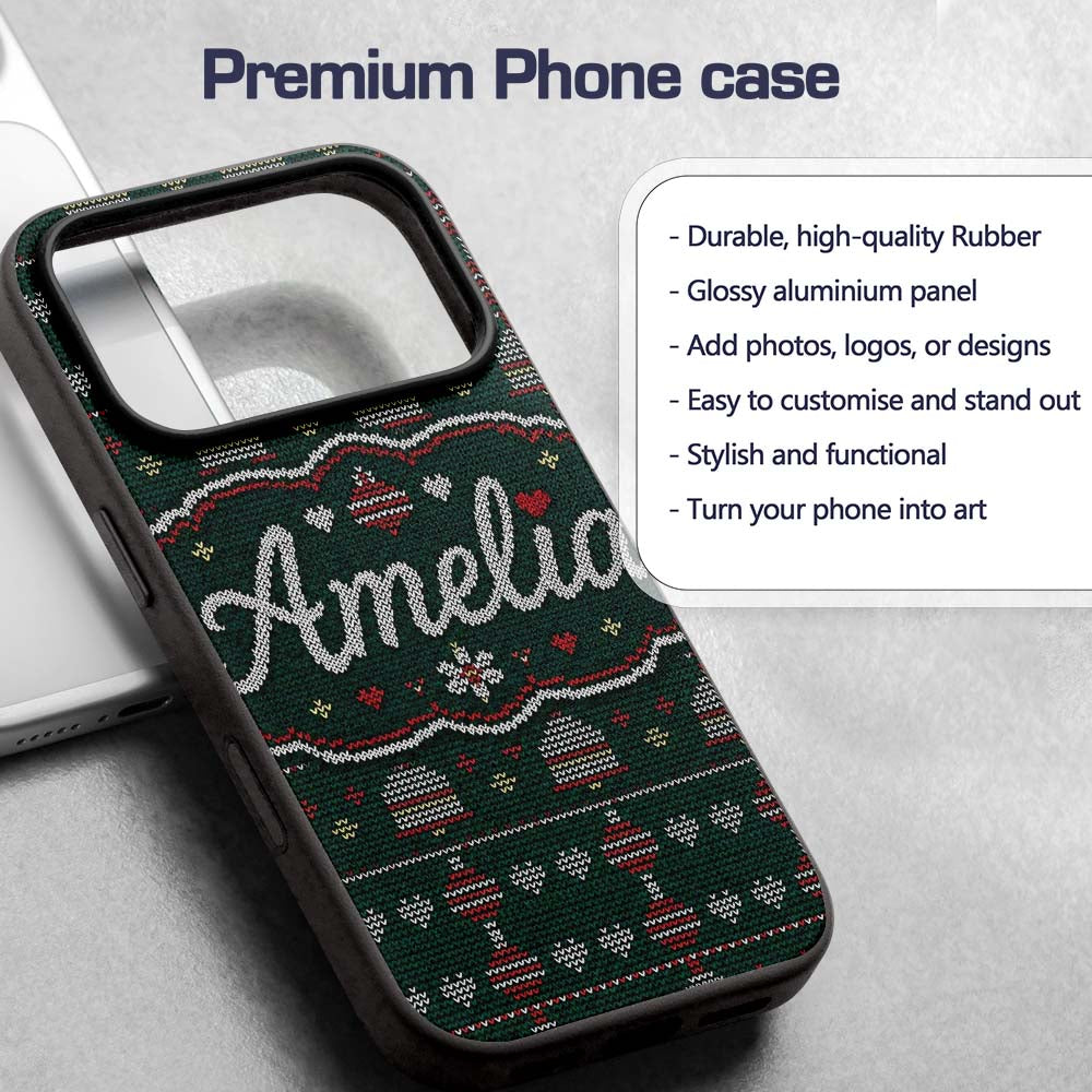 Green Christmas Ornament Tree Knitted Seamless Custom Name Protective Phone Case Mobile Cover Durable Everyday Smartphone Shock Resistant