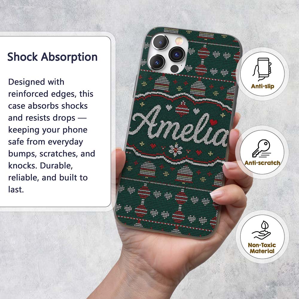 Green Christmas Ornament Tree Knitted Seamless Custom Name Protective Phone Case Mobile Cover Durable Everyday Smartphone Shock Resistant