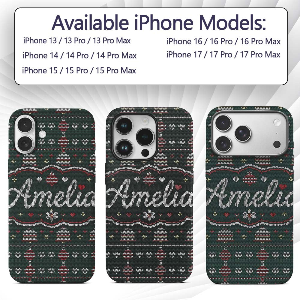 Green Christmas Ornament Tree Knitted Seamless Custom Name Protective Phone Case Mobile Cover Durable Everyday Smartphone Shock Resistant
