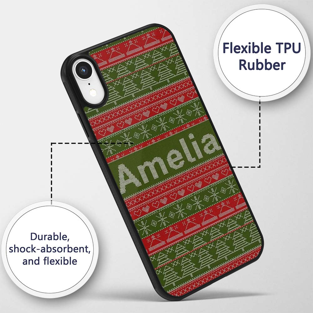 Green Red Nordic Christmas Tree Snowflake Fair Custom Name Protective Phone Case Mobile Cover Durable Everyday Smartphone Shock Resistant